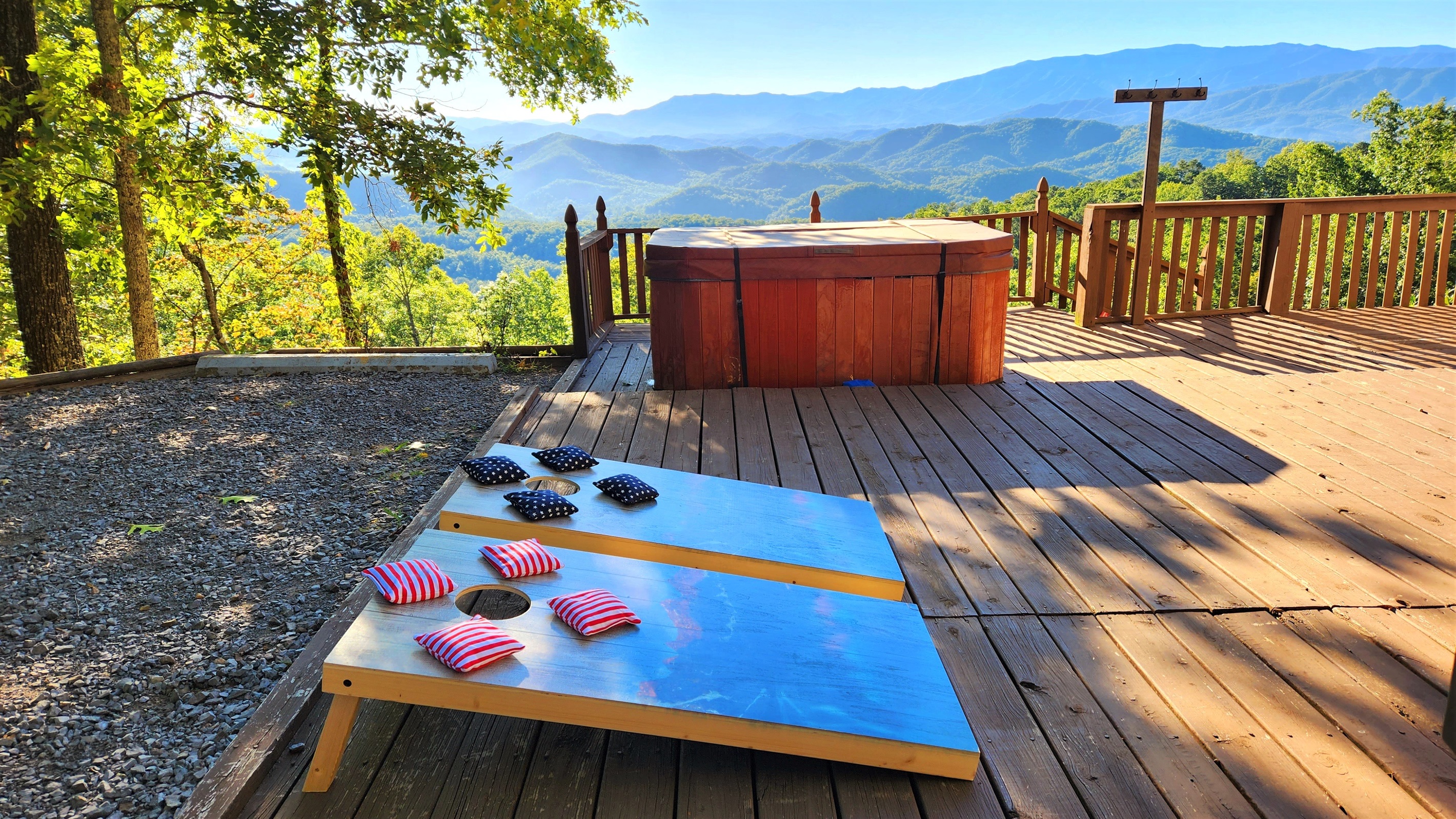 Catch a GREAT TIME with friends and family playing a game of CORNHOLE with the Amazing mountain views as the backdrop during your stay. Enjoy the crisp mountain air while you're at it :)