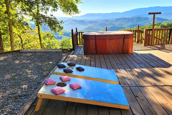 Catch a GREAT TIME with friends and family playing a game of CORNHOLE with the Amazing mountain views as the backdrop during your stay. Enjoy the crisp mountain air while you're at it :)