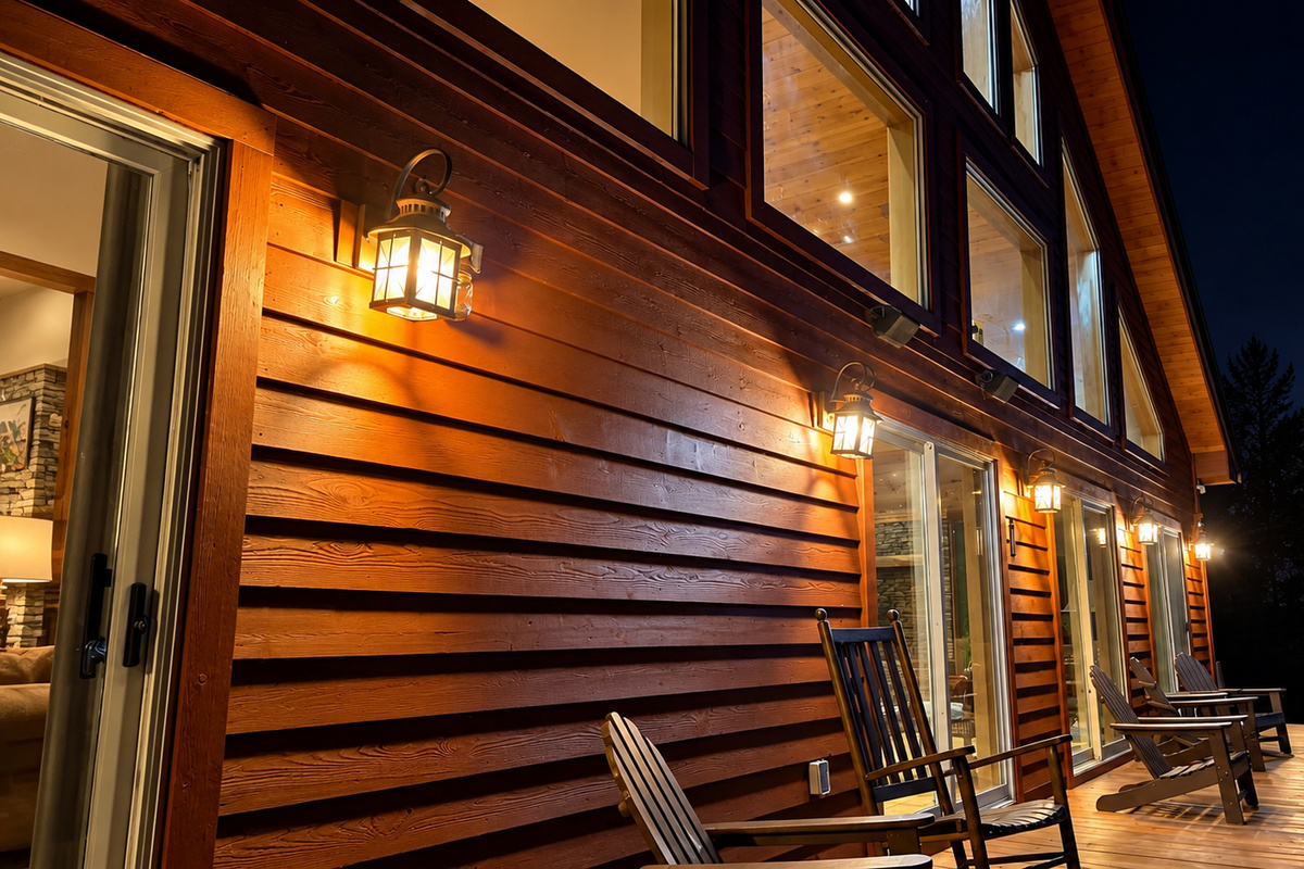 Cozy Lantern-Lit Cabin Deck