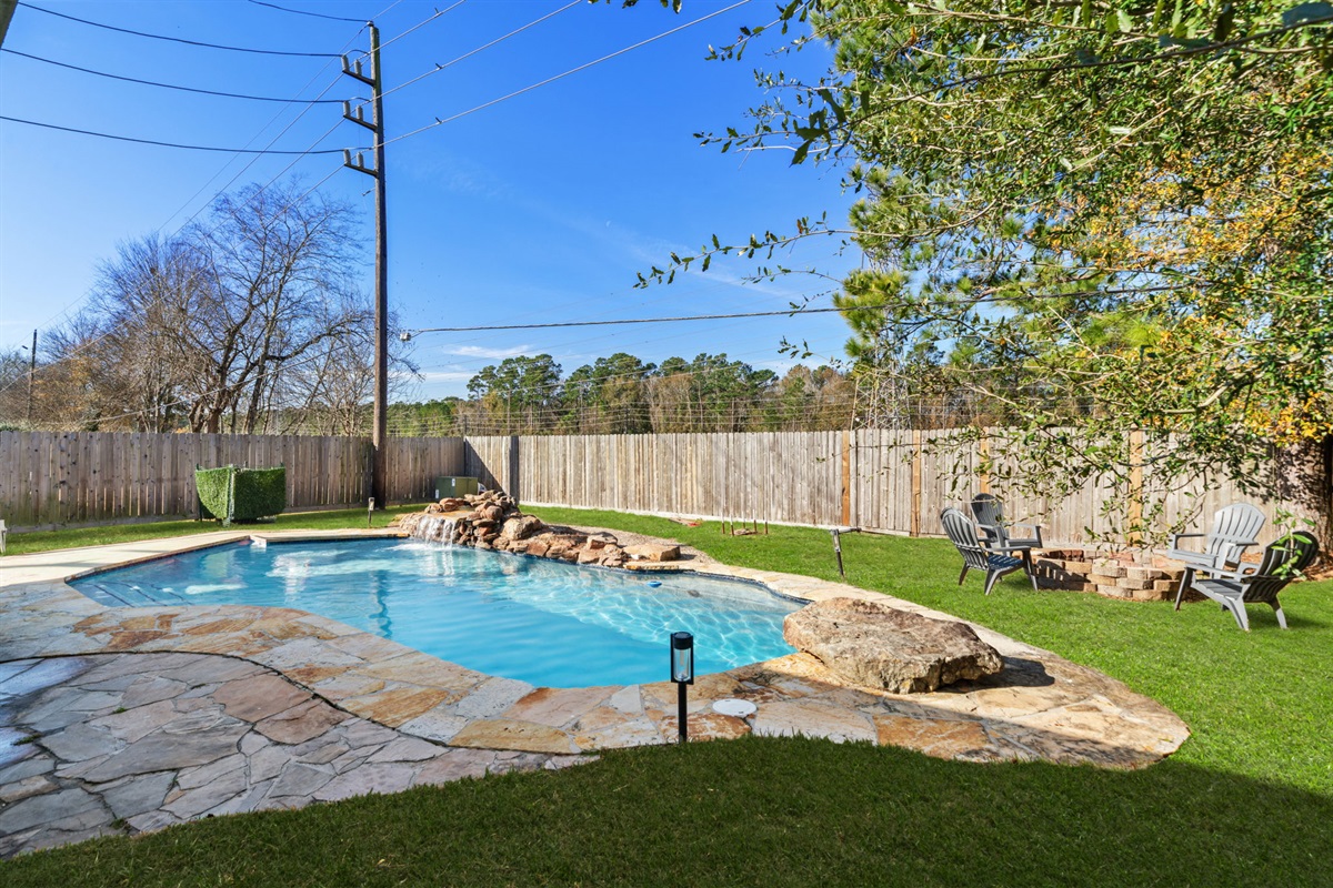 Resort-style backyard with private pool for unforgettable group memories.