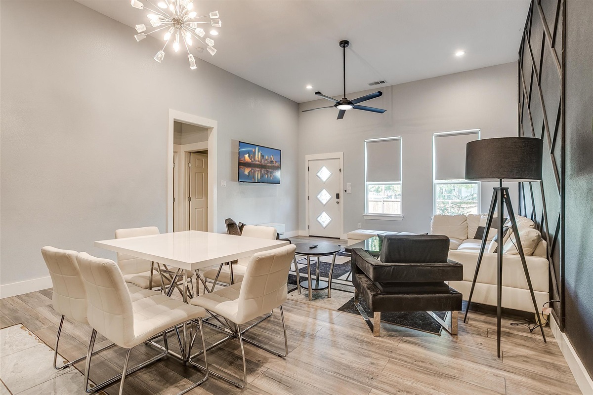 Living + dining area ready for everything from family dinners to Netflix binges.