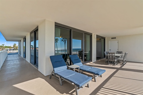 Balcony wraps around to side of condo