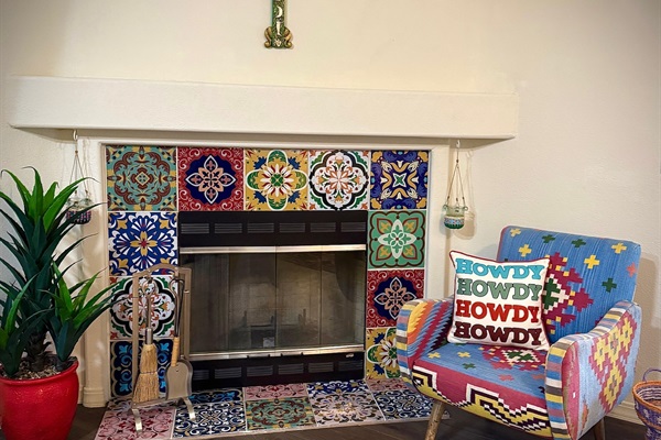 Indoor wood-burning fireplace