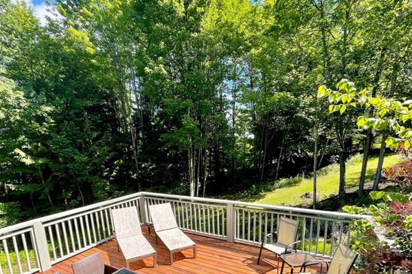 Beautiful deck surrounded by nature and beautiful garden