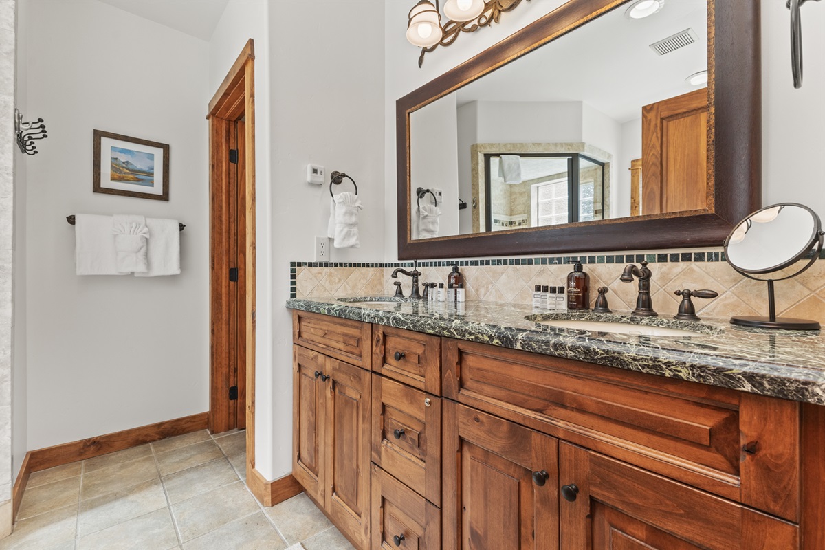 Top Level - Ensuite Bathroom 1 with Dual Sinks & Water Closet