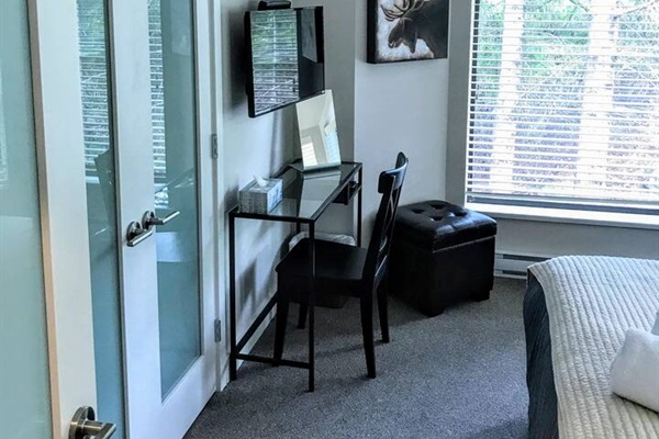 Bedroom #1 includes big Blackcomb mountain facing windows, Smart TV and Air Conditioning/ Heat Pump  so you can dial in your personal comfort.  