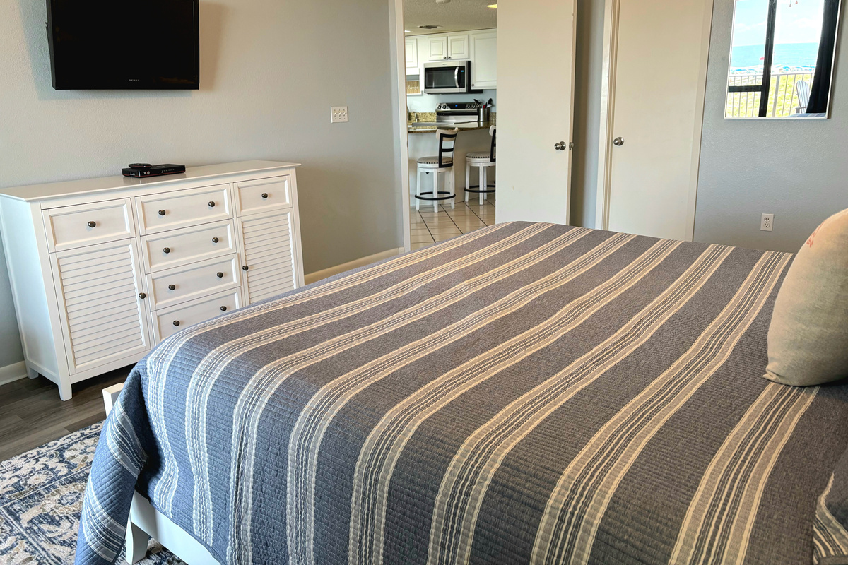 There is a walk-in closet in the master bedroom (door closed in photo)