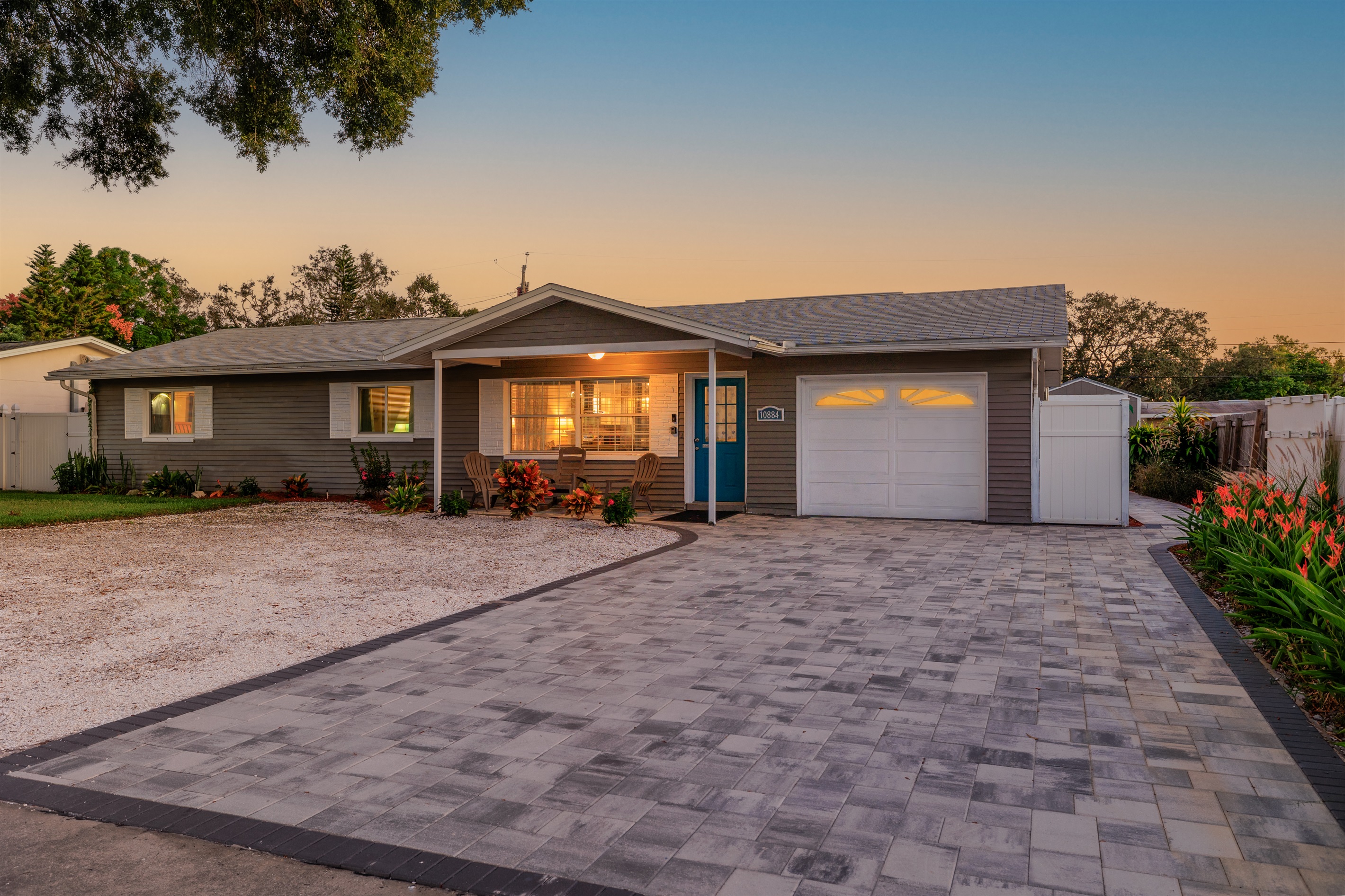 Twilight view of our cozy home!  