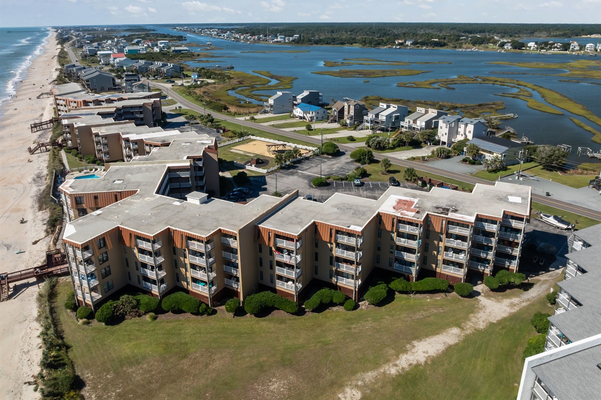 Overlooking the sound and Topsail Dunes buildings