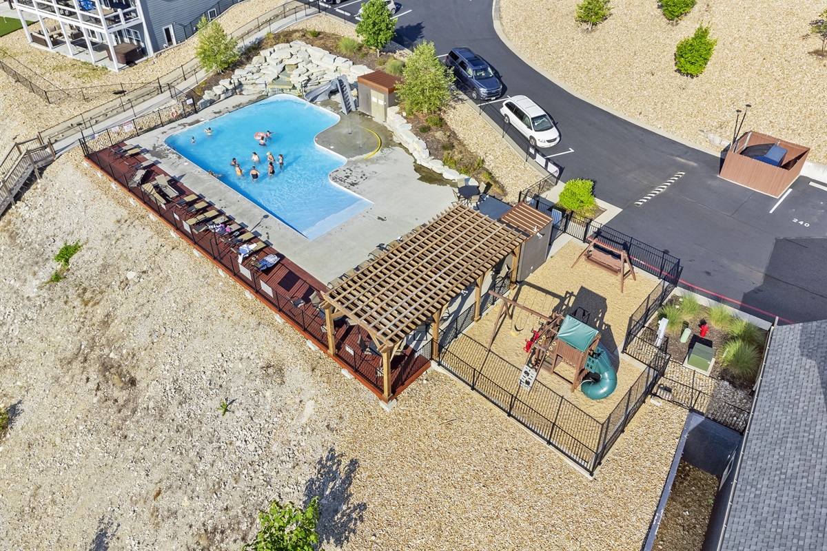 Playground right beside the outdoor pool!