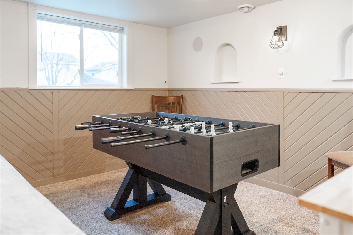 Lower level Foosball Table. 