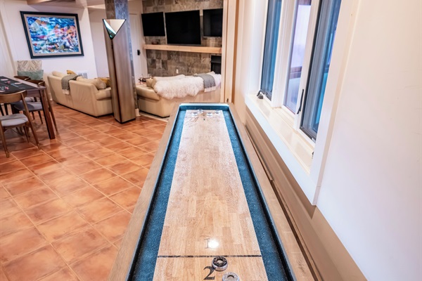 Kitchenette with mini fridge and microwave
Shuffleboard!
