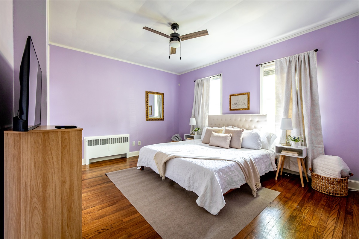Bedroom with King bed and TV