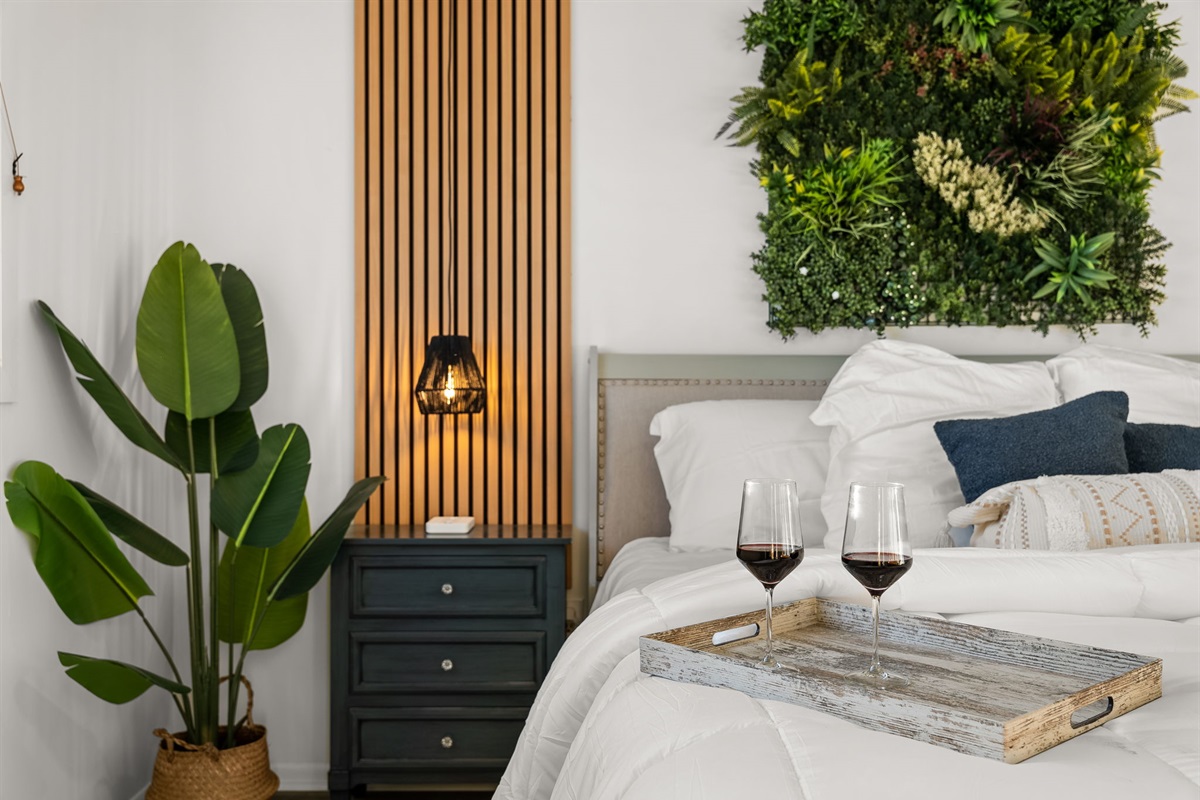 Professionally designed Master Suite with full king bed and high thread count cotton linen