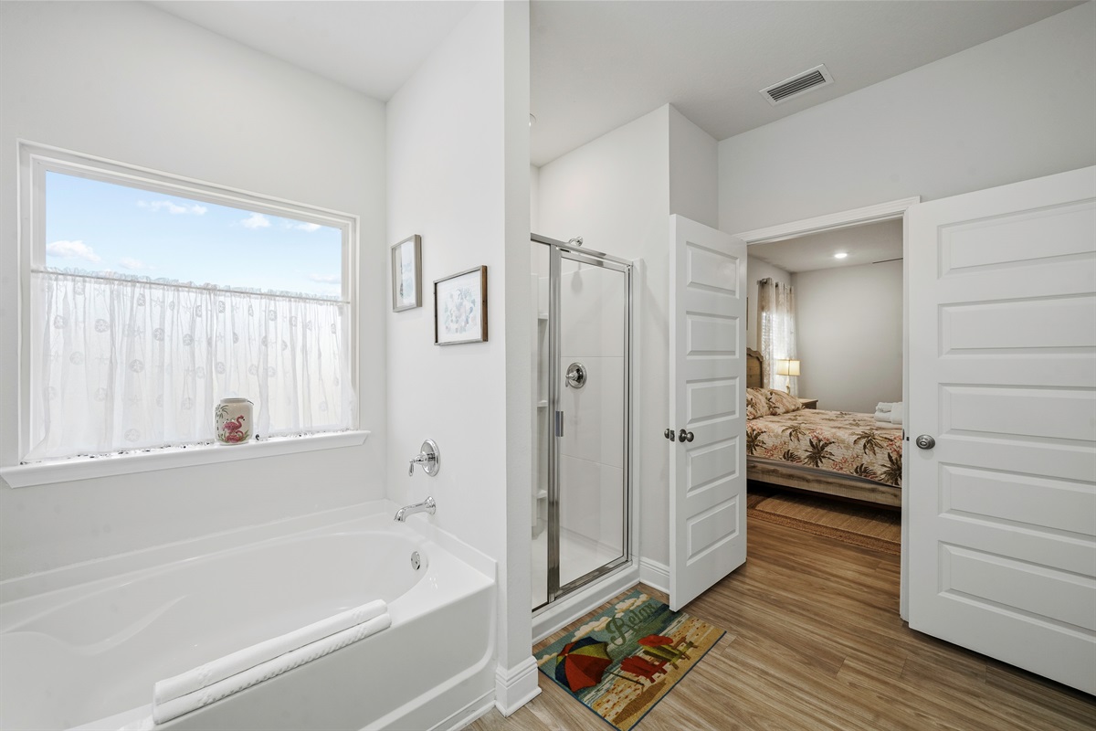 Separate tub and walk-in shower for ultimate convenience