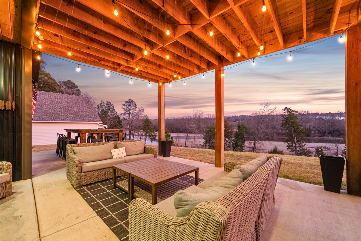 This beautifully lit outdoor lounge space is perfect for winding down under the stars with friends and family.