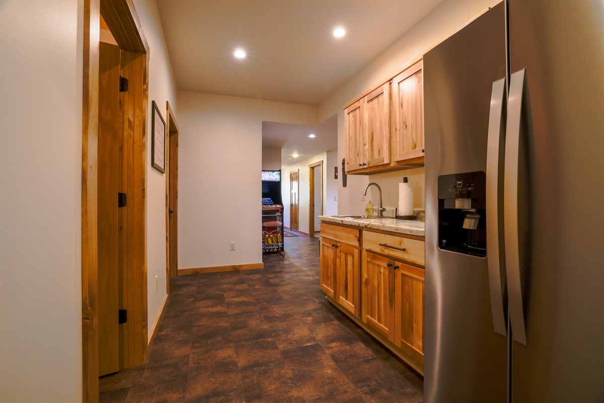 Lower Level Kitchenette, Hallway to Entry from Driveway/Parking