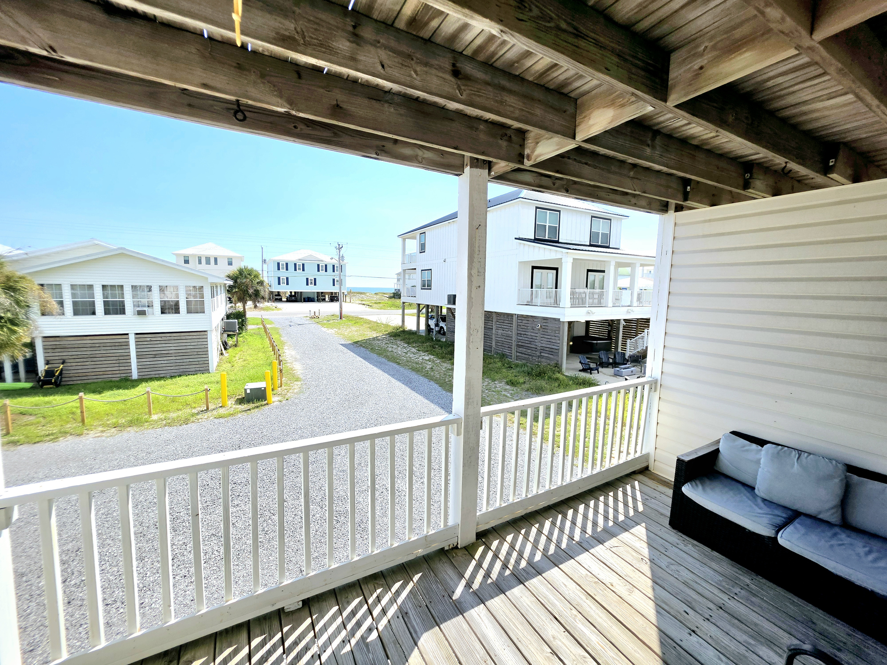 Covered balcony overlooking the street