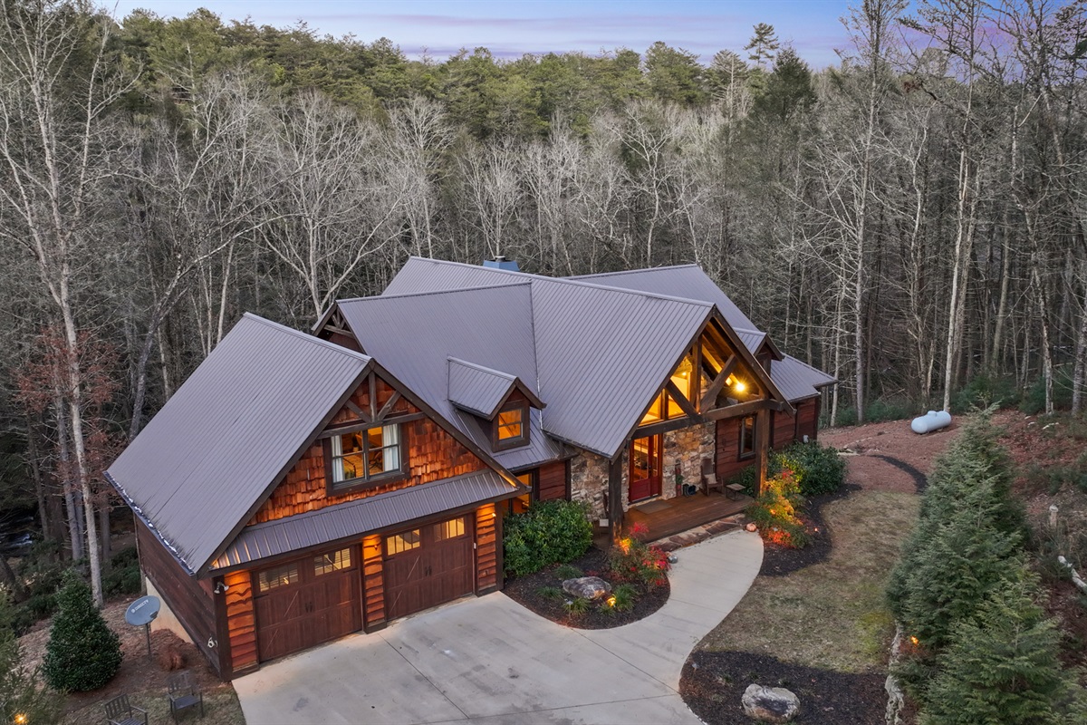 Another look at the inviting front of the home, welcoming you to your mountain escape.