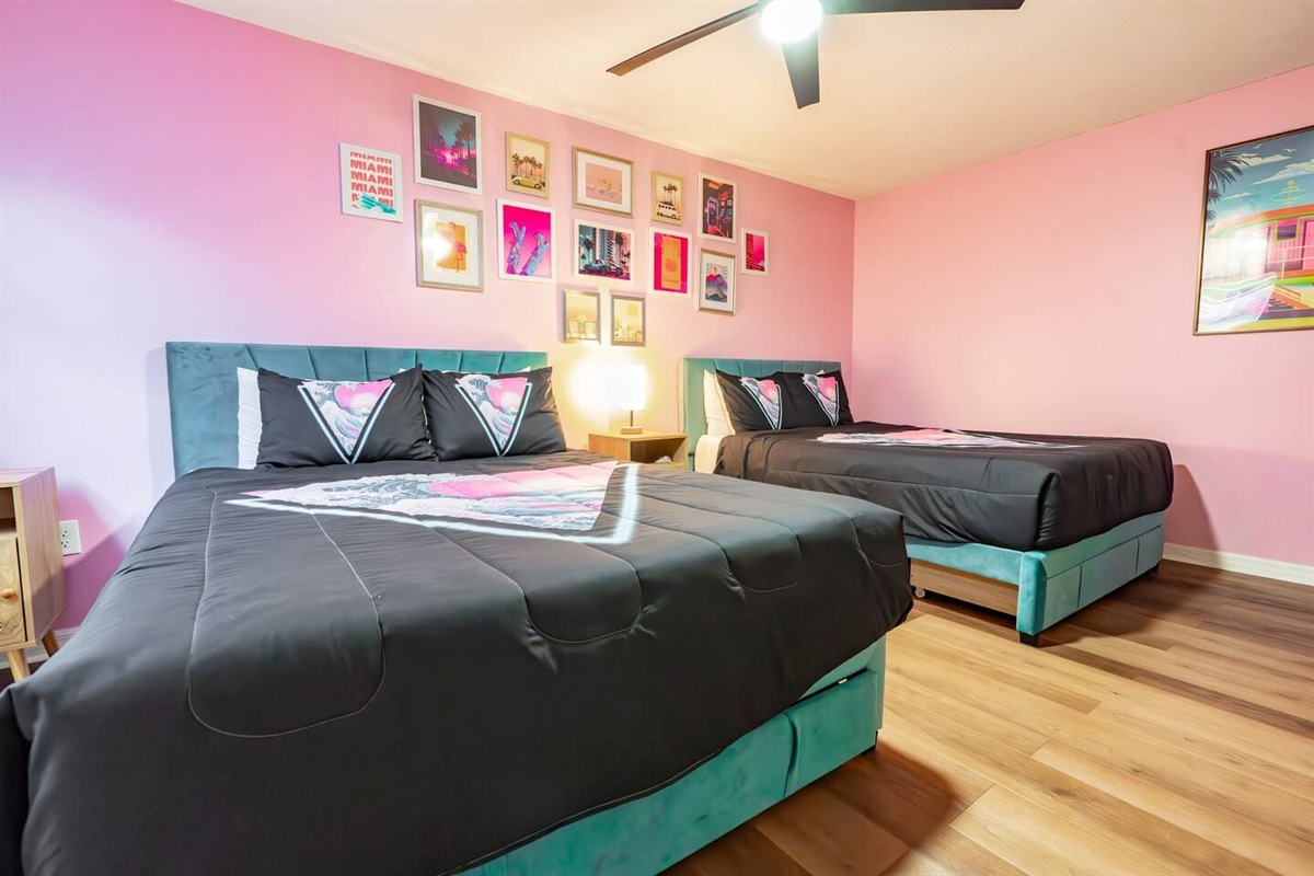 Miami Themed 2-Queen Bedroom Suite with private bathroom.