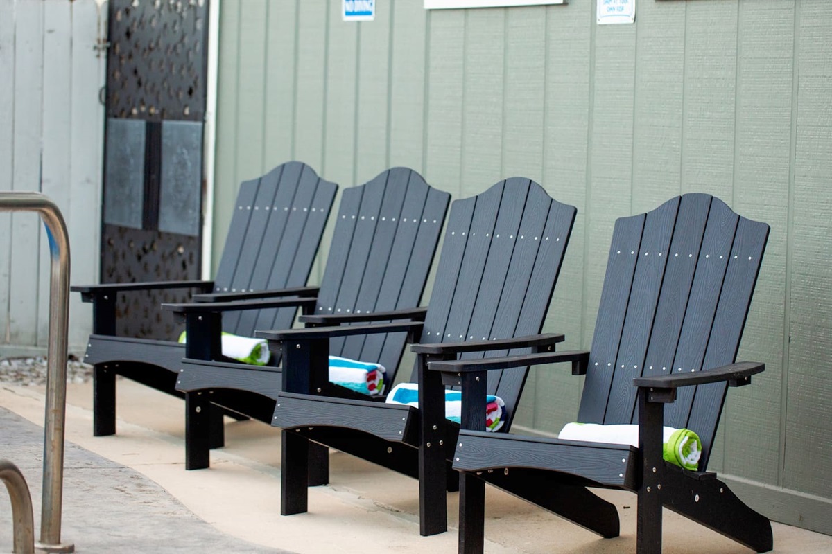 Revel in the comfort of our poolside Adirondack chairs, the ideal place to unwind after a day of exploration.