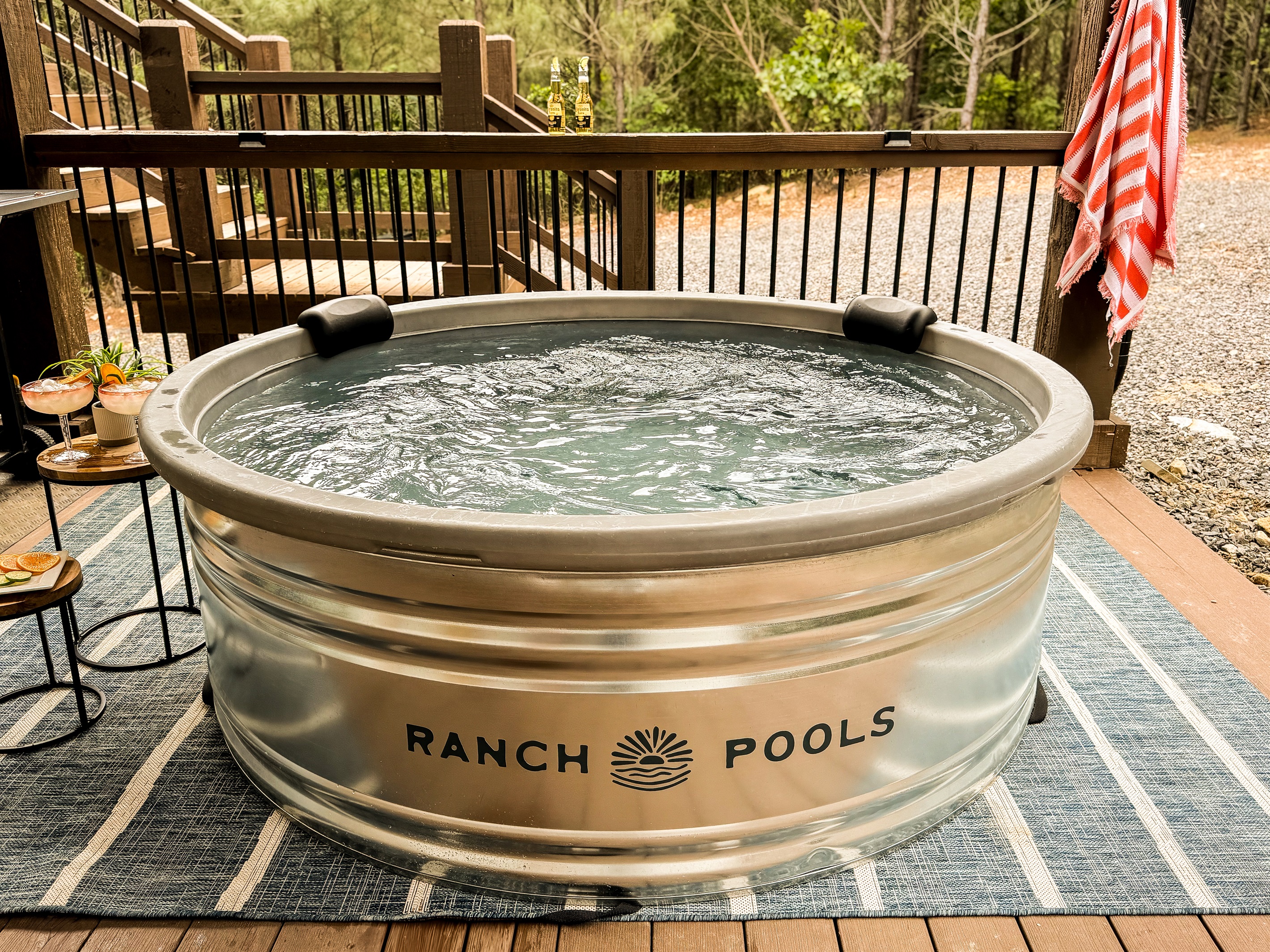 Romantic, secluded cocktail pool in total privacy designed for couples to relax, reconnect, and enjoy a resort-style dip while enjoying the mountain views together.