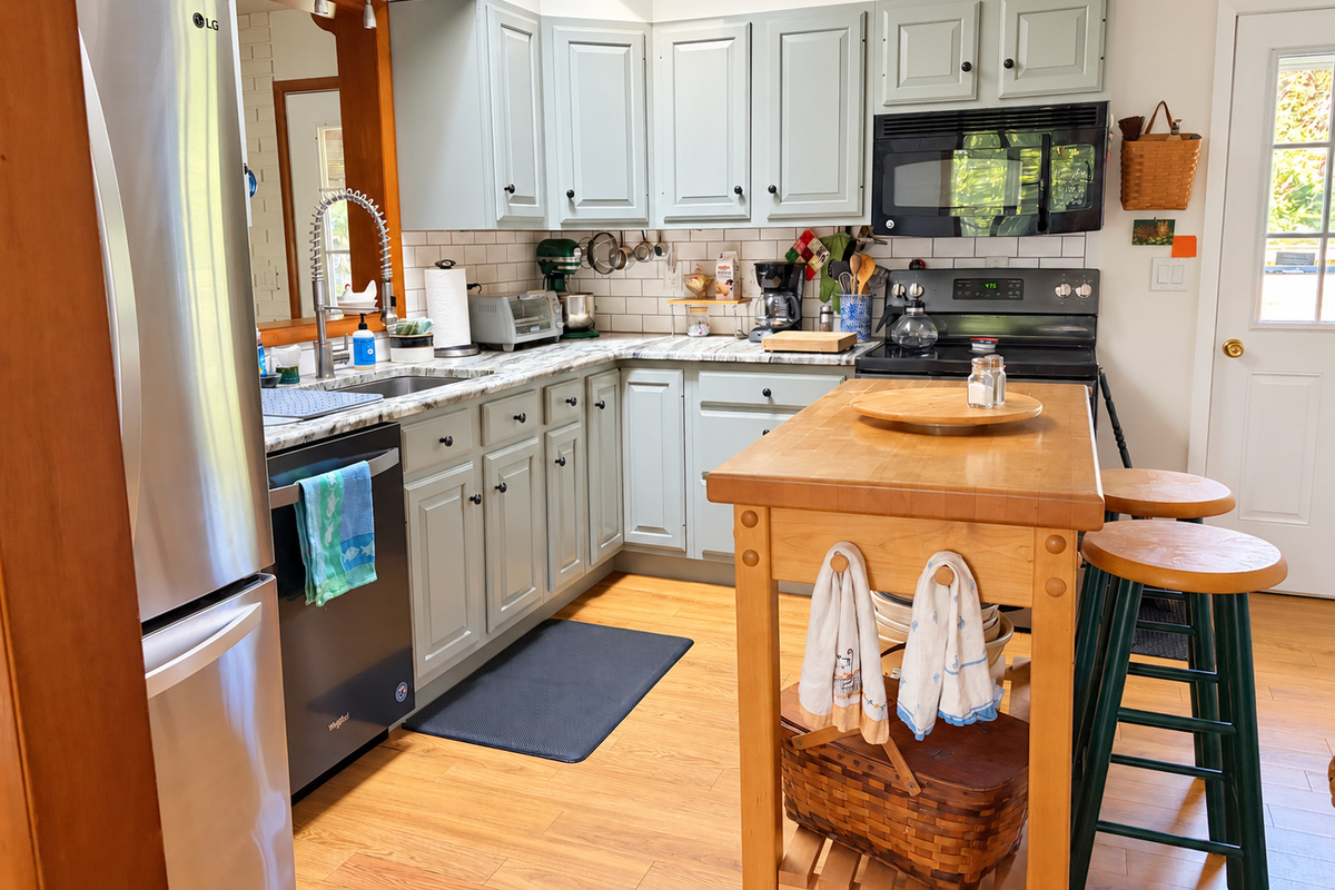 Updated kitchen with island.