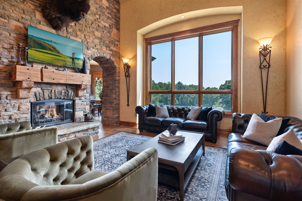 Living room with beautiful view of the back yeard