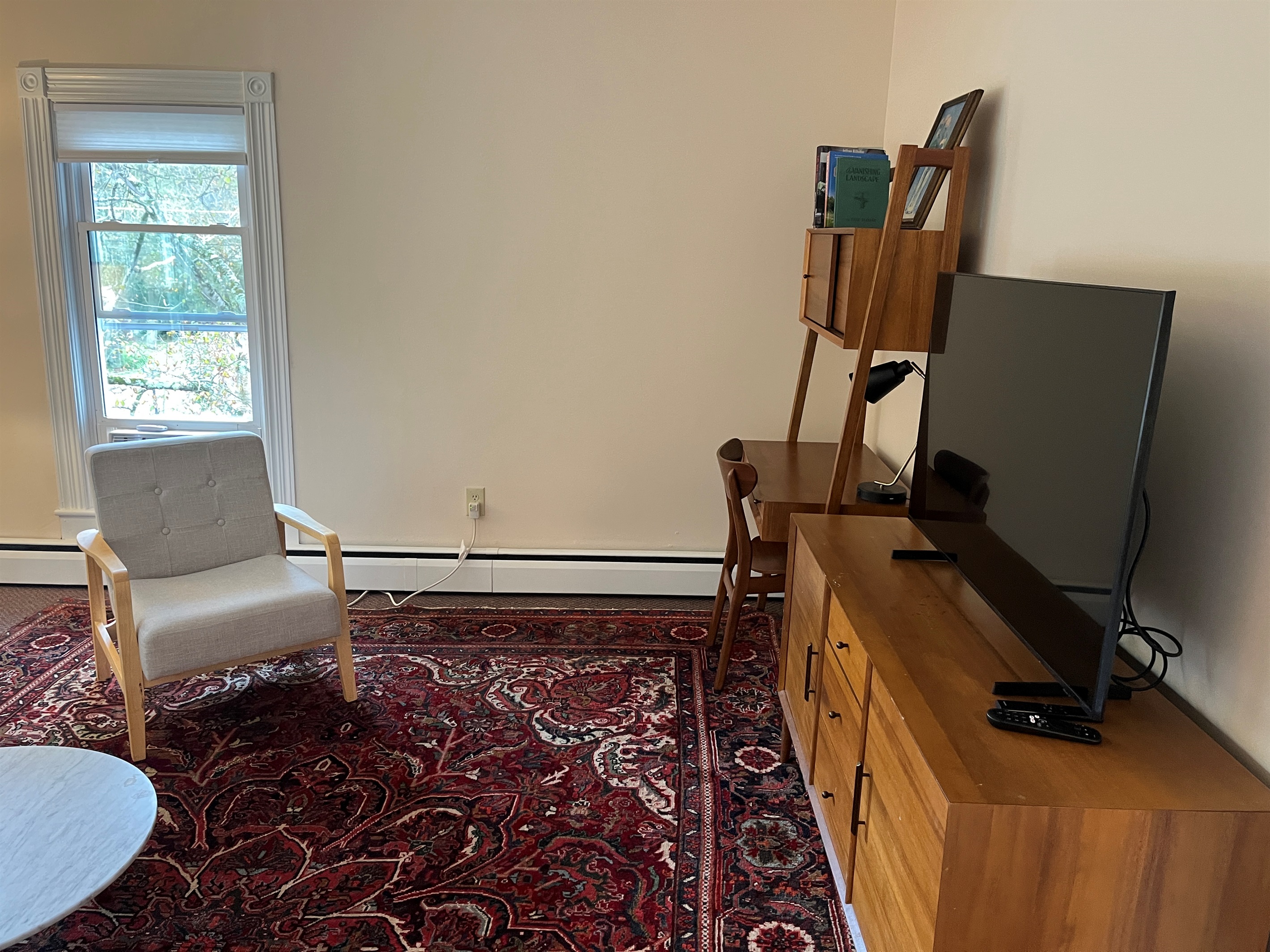 Living room with SmartTV and desk space
