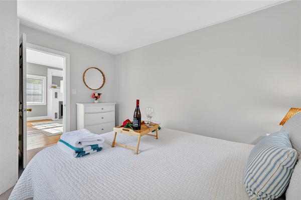 A serene space to unwind and enjoy a peaceful slumber or enjoy a breakfast in bed.