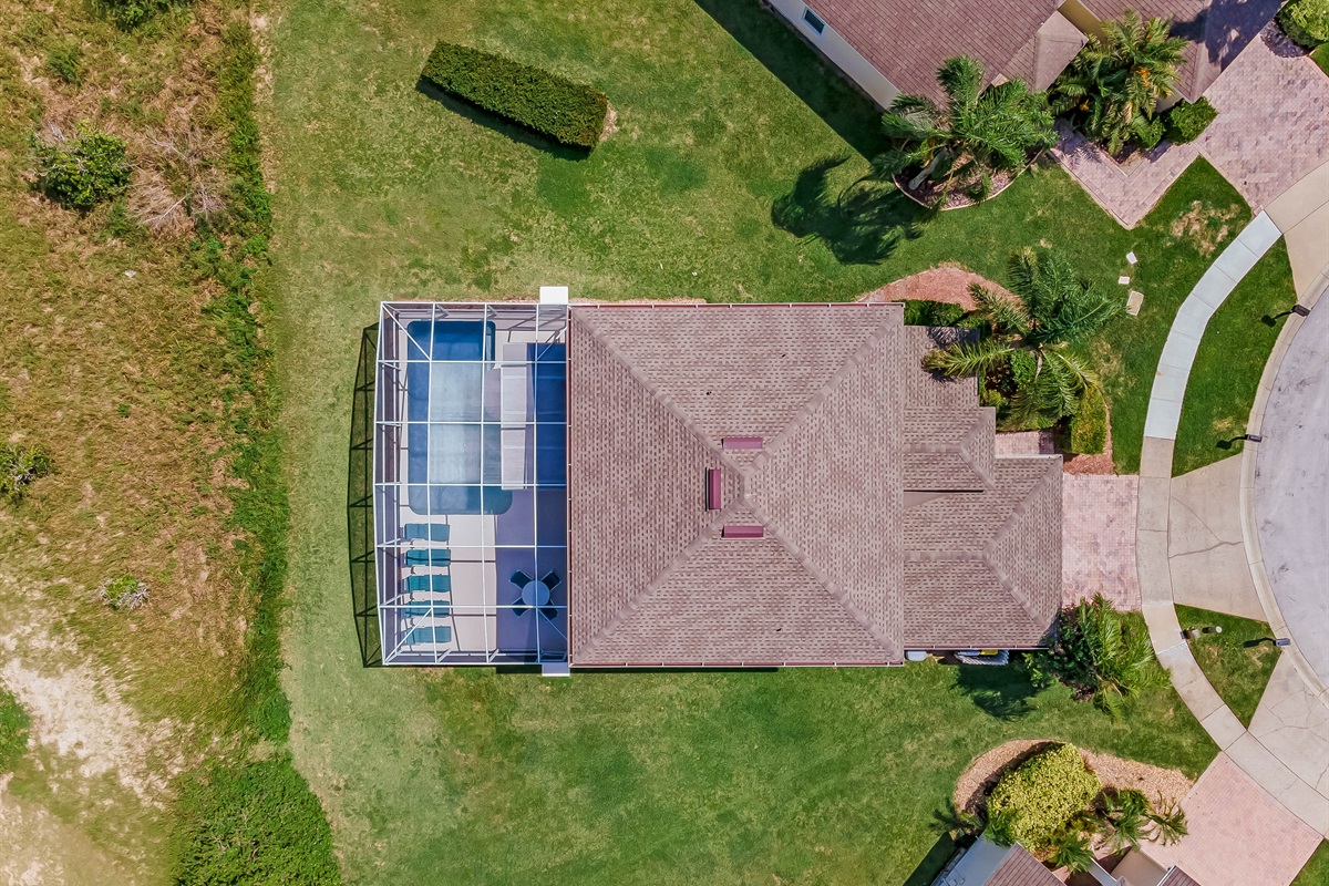 You get a good sense of the size of the pool deck with this aerial view.