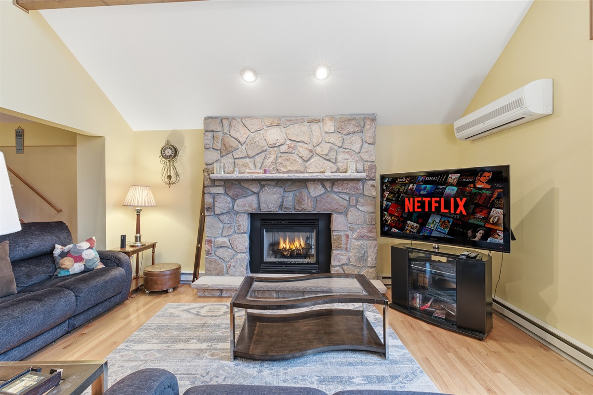 Living room with the TV and fireplace