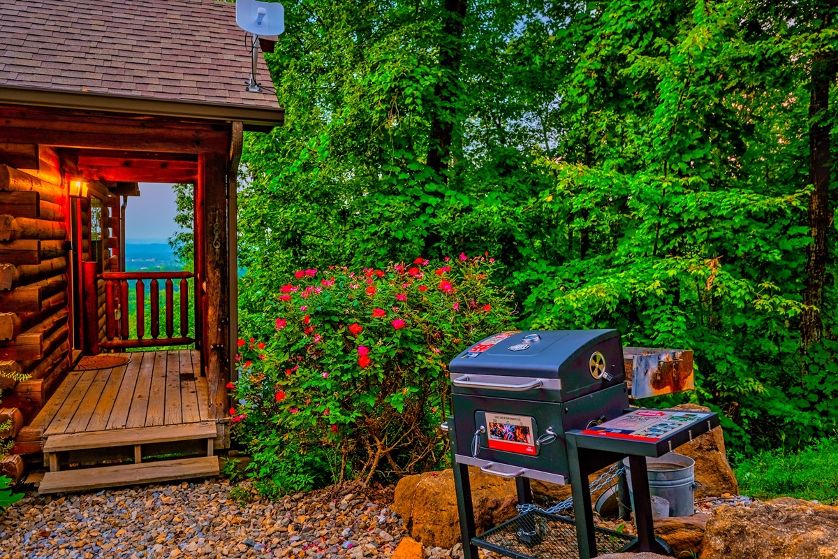 Front porch with charcoal BBQ grill