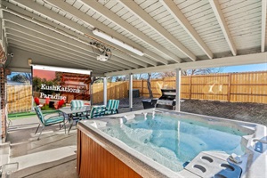 Movie night, upgraded: Chill in the jacuzzi while your favorite films light up the night, right in your backyard. It's the cozy, splashy cinema experience you never knew you needed.