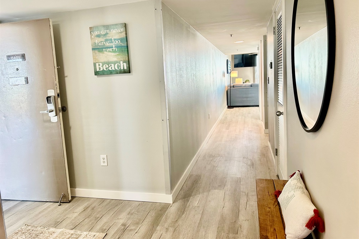 If you go left, you're headed to the living room and kitchen!