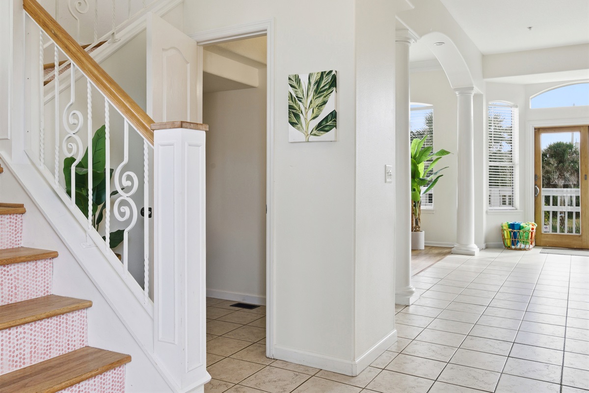 1/2 bath, living, dining and kitchen on 2nd floor