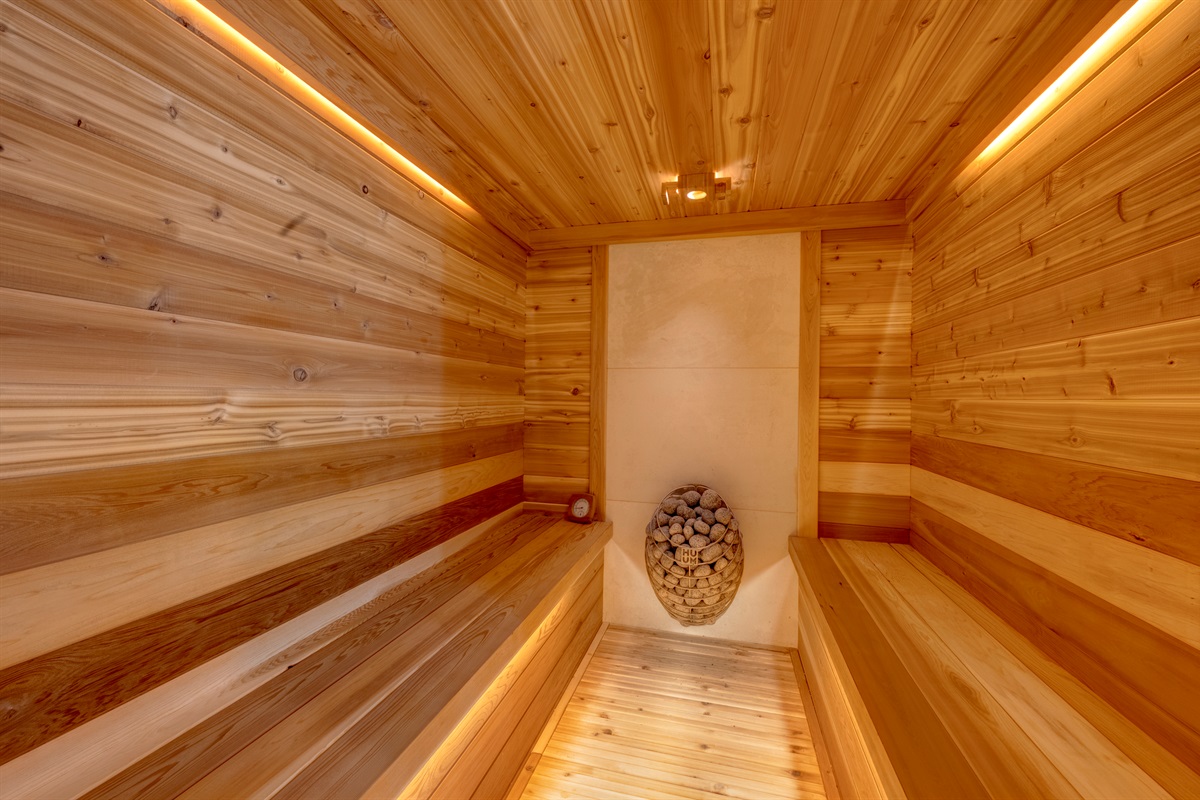 Seasonal hot rock dry sauna — available approximately October through April.