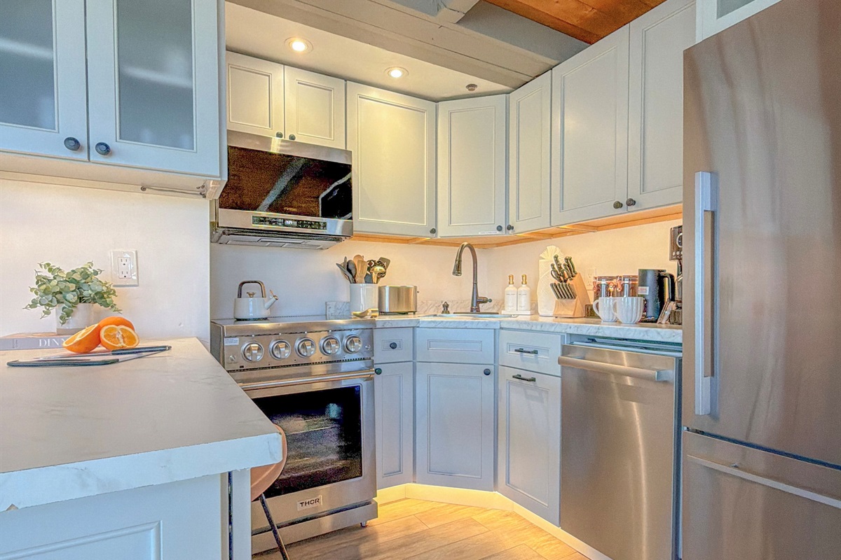 The updated kitchen utilizes spaces well, so that all of your favorite conveniences are included…