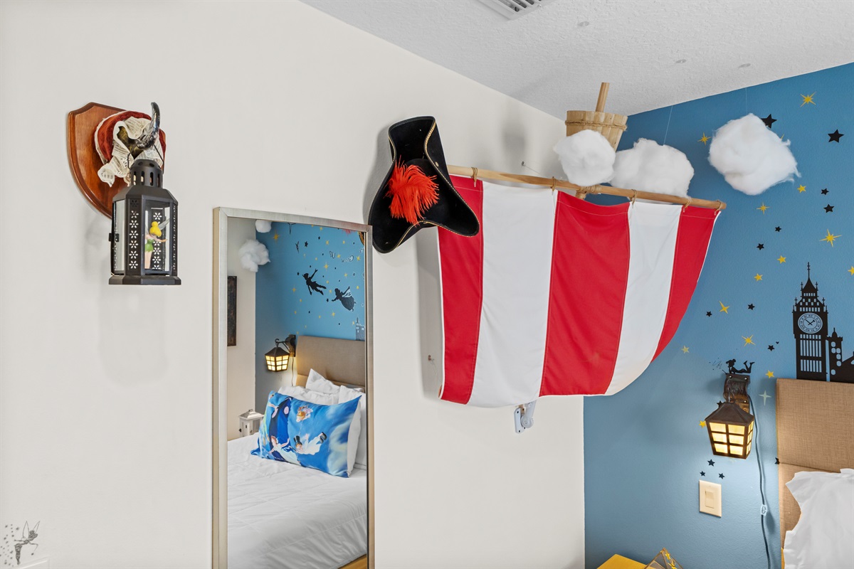 The Peter Pan decor will bring adults back to their childhood or be that added experience for your kids first experiencing Peter Pan at Disney.