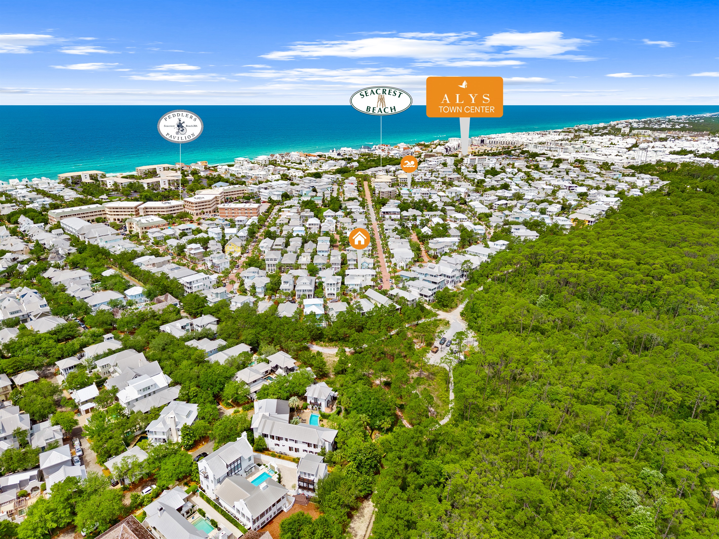 The beautiful Gulf beaches are just a short walk or quick tram ride away, making it easy to spend your days enjoying the sand, surf, and sunshine.  Seacrest is located in-between Rosemary & Alys Beach.