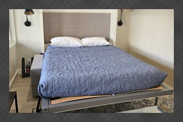Pull down murphy bed/sofa: Full-size bed.