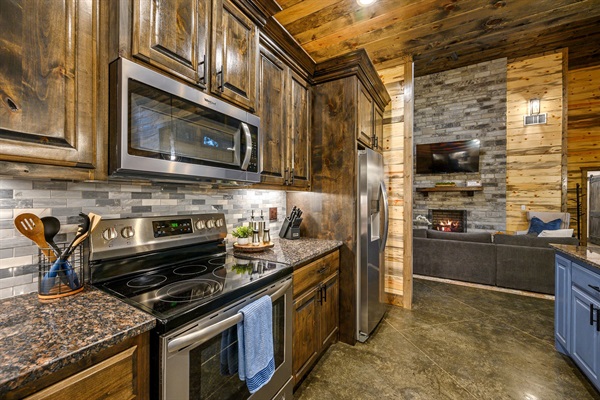 Beautiful wooden cabinets with luxurious stainless steel appliances