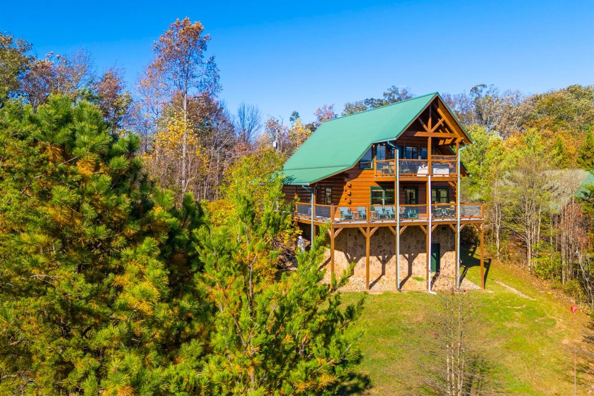view of cabin from the mountains