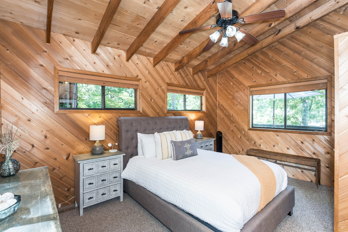 Comfortable queen bed on the main floor.