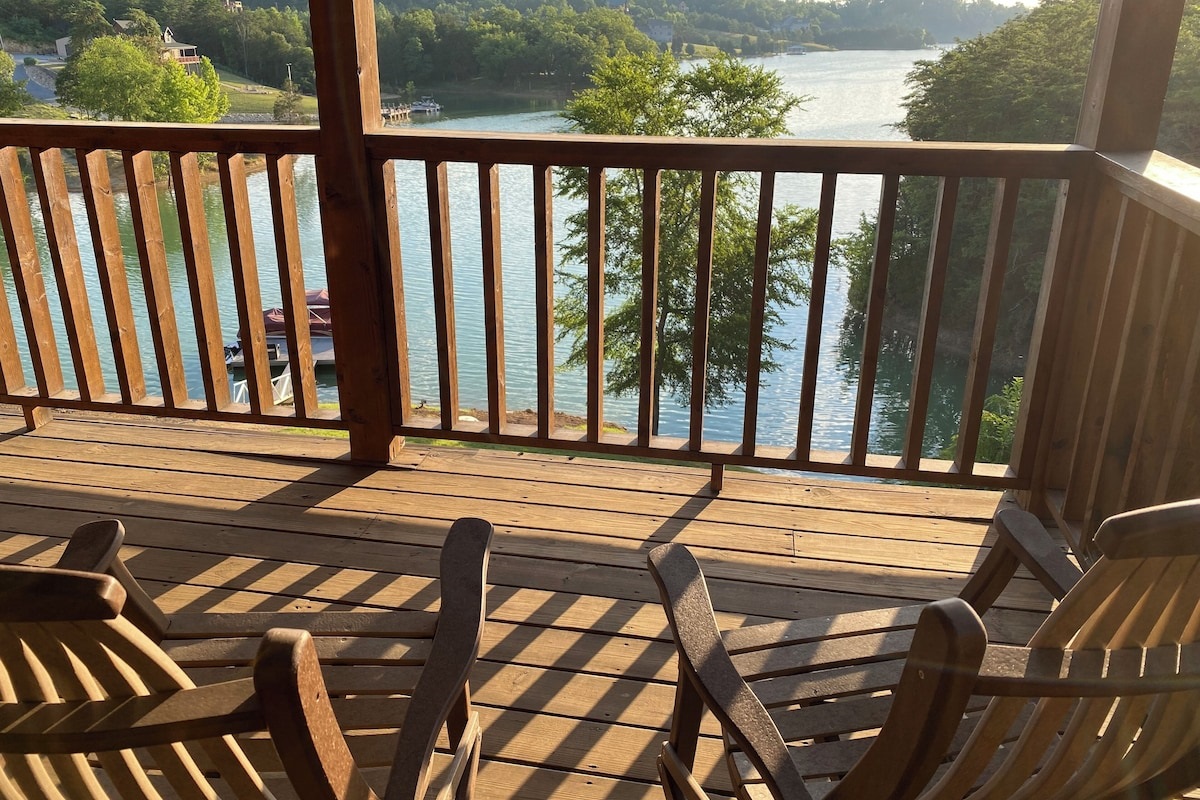 Enjoy a cup of coffee sitting on the rockers overlooking the lake in the morning