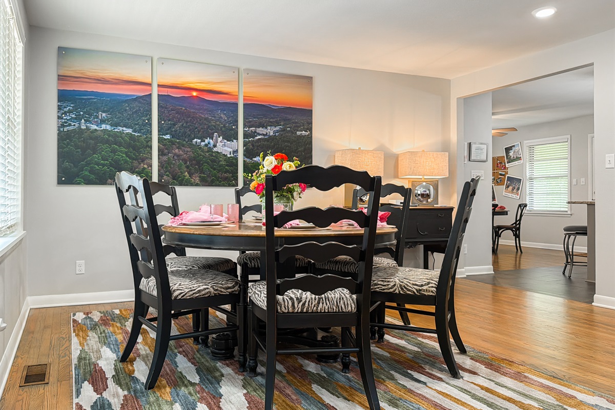 On the other side of the room is the format dining area.