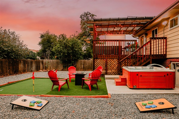 Experience the joy of mini golf paired with the comfort of outdoor seating.