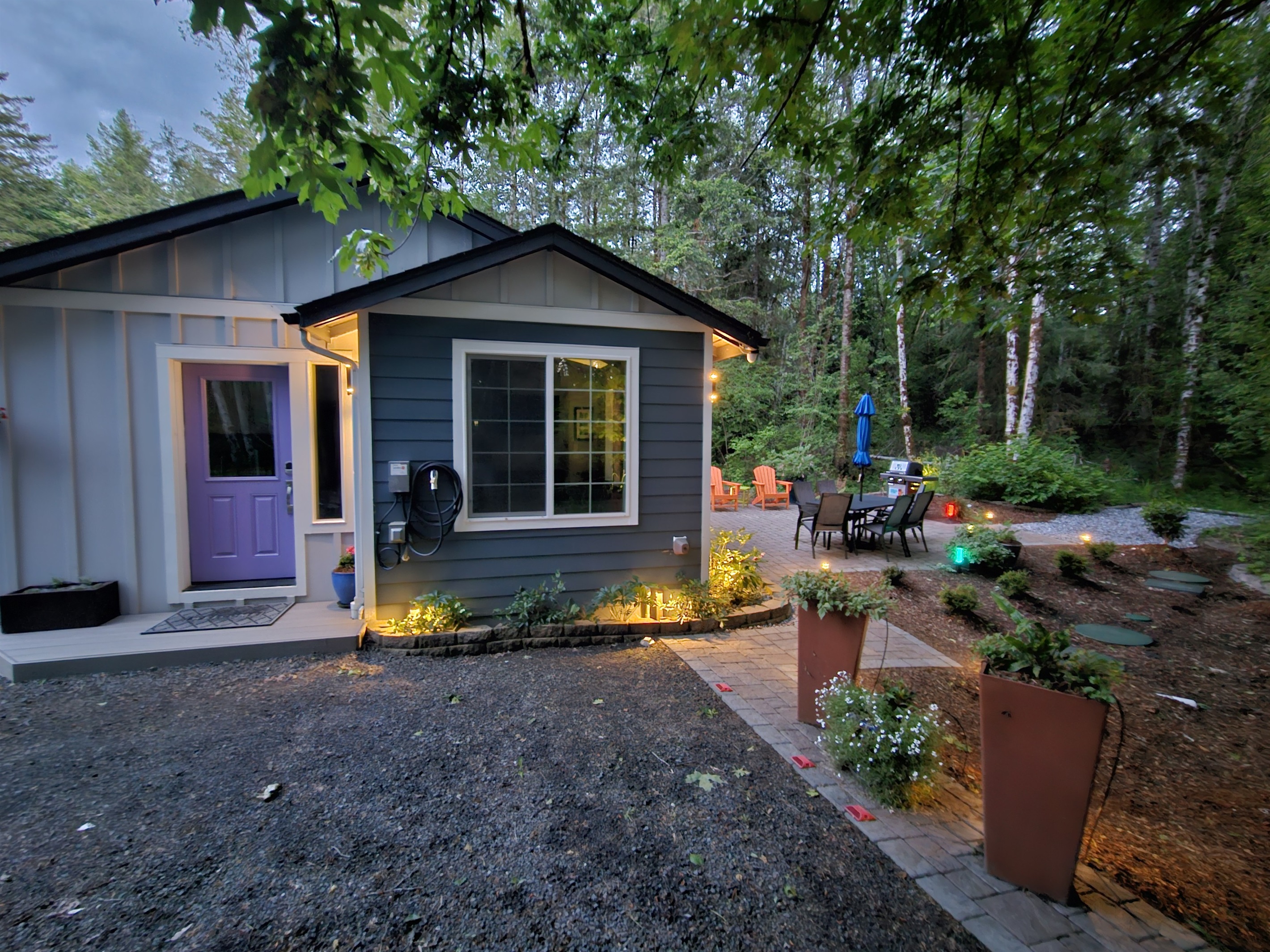 Twilight brings garden magic as the colorful landscape lights illuminate, the daytime critters bed down, and the owls begin to stir.