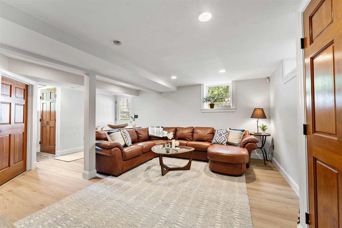 A charming basement living space, ideal for laid-back hangouts and cozy evenings.