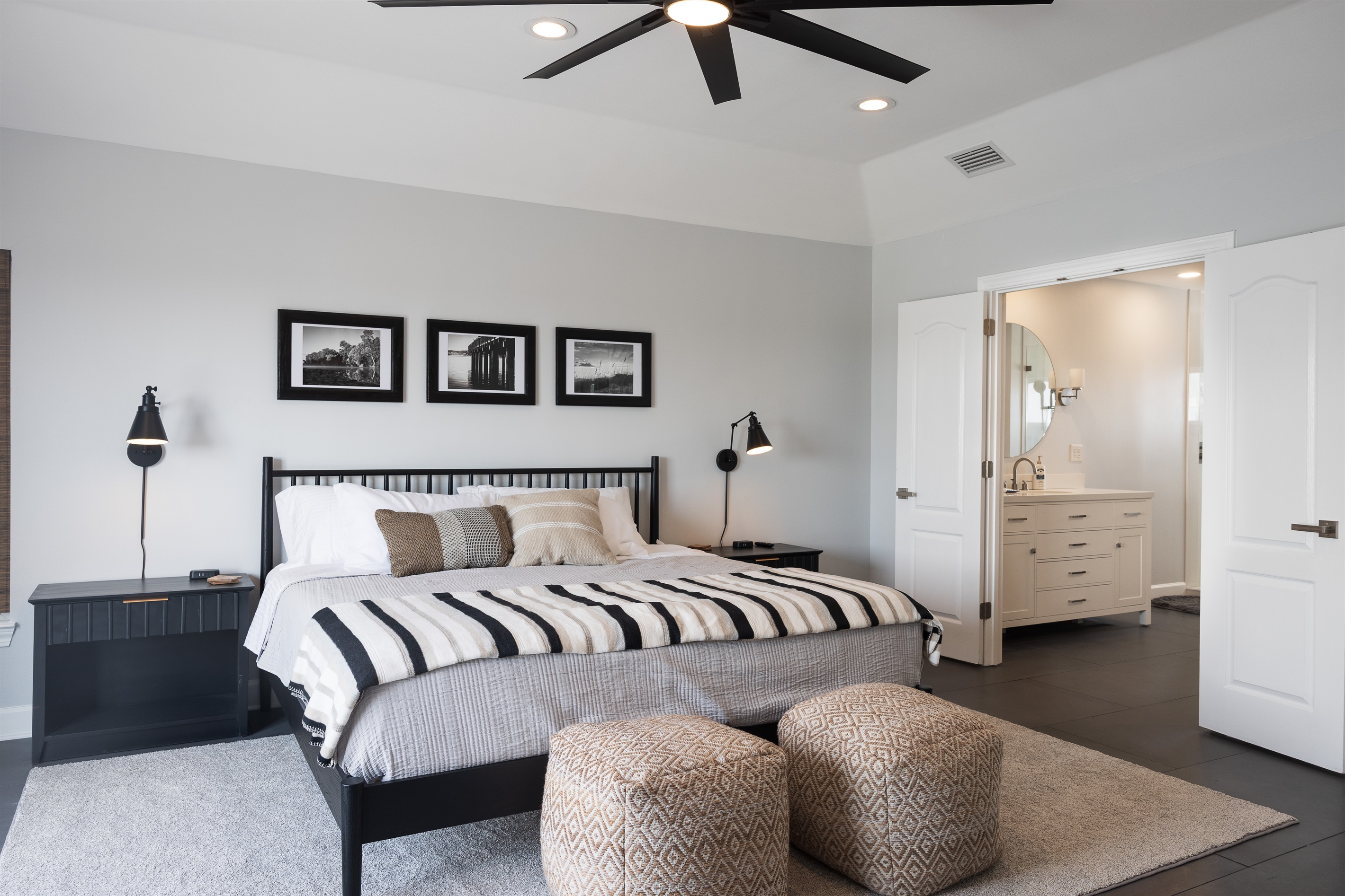 Primary Suite with king bed and private deck with Lagoon and Gulf views